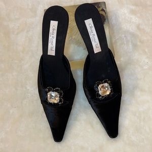 Olivia Rose Tal beautiful black mules with crystal embellishments